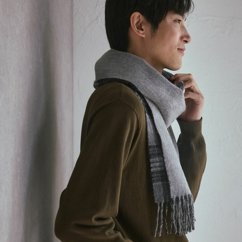 カシミヤブレンドチェックリバーシブルマフラー