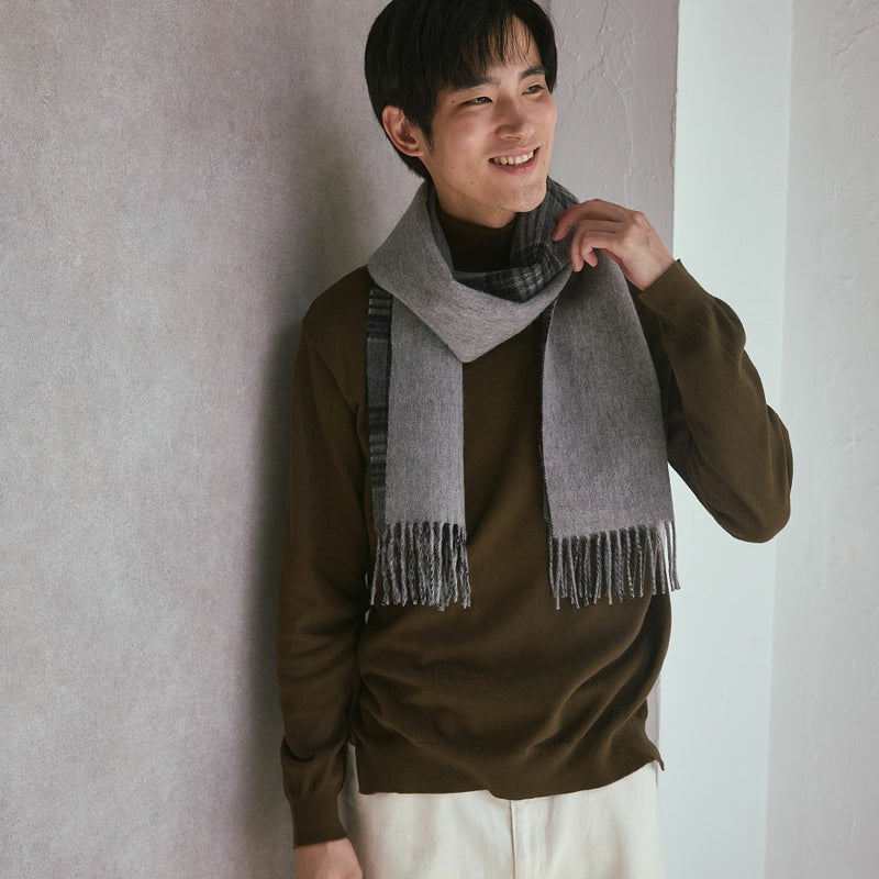 カシミヤブレンドチェックリバーシブルマフラー