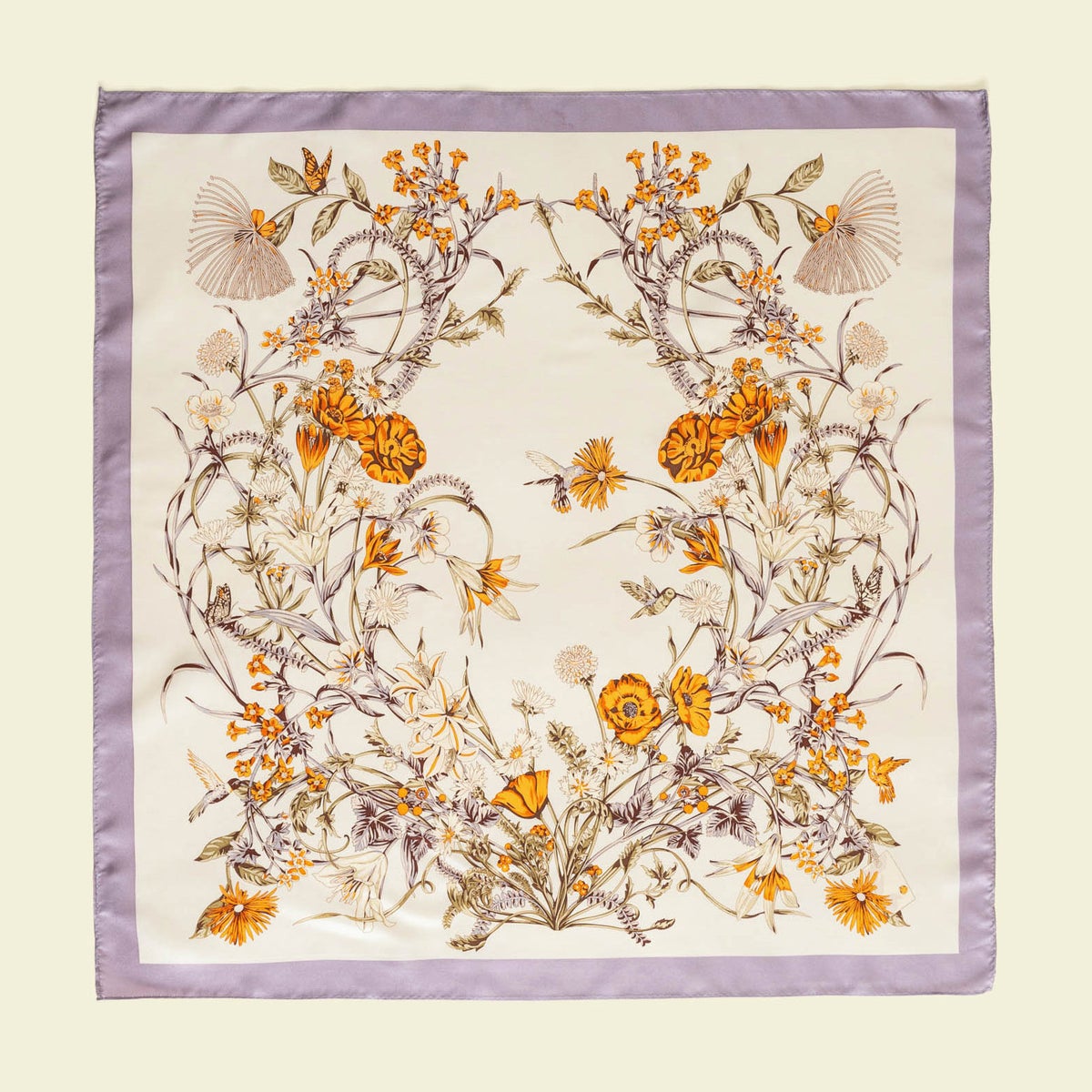 シルク100％ ボタニカルスカーフのラベンダー