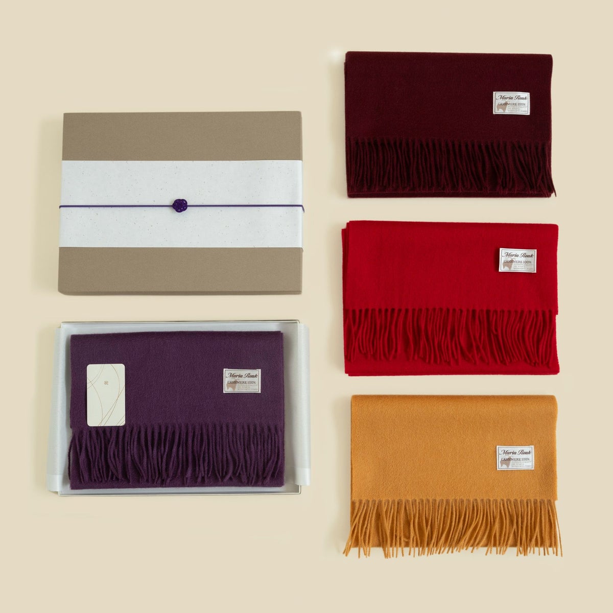 長寿祝いギフトセット】カシミヤ100%無地マフラー