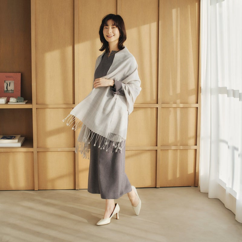 ラメラインウールストール＜ライトグレー＞