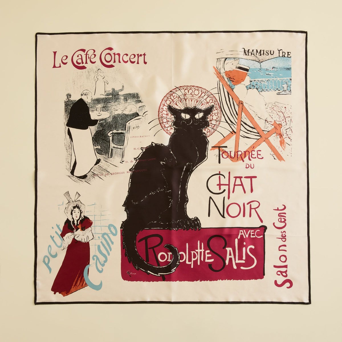 ロートレックCATスカーフ＜ベージュ＞　シルク100%　日本製