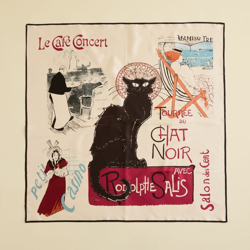 ロートレックCATスカーフ＜ベージュ＞　シルク100%　日本製