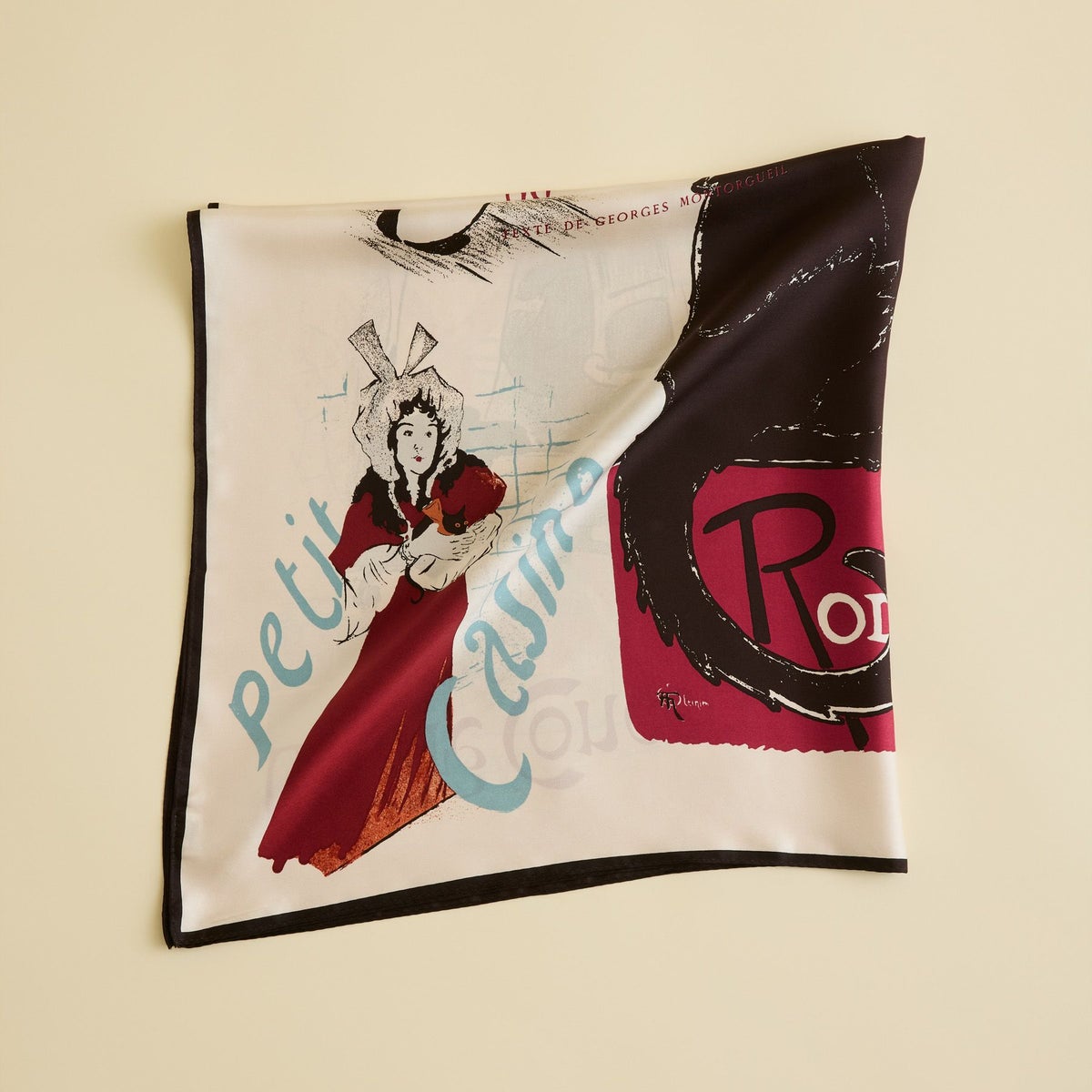 ロートレックCATスカーフ＜ベージュ＞　シルク100%　日本製