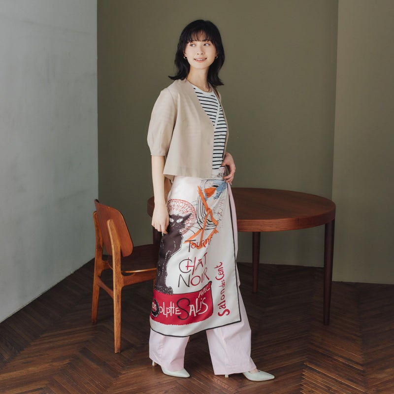 ロートレックCATスカーフ＜ベージュ＞　シルク100%　日本製