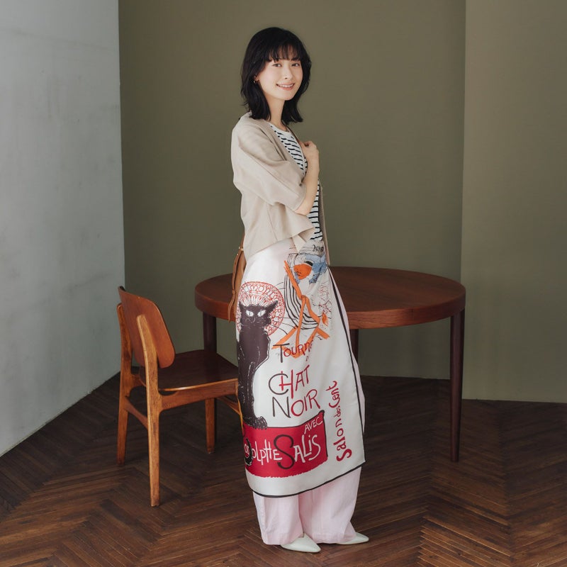 ロートレックCATスカーフ＜ベージュ＞　シルク100%　日本製