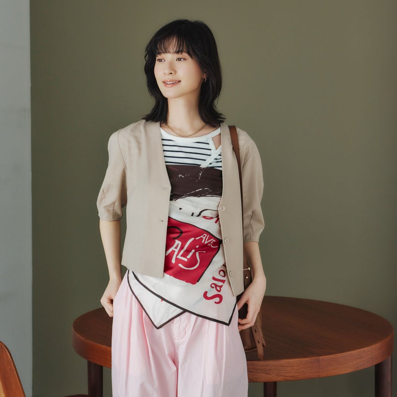 ロートレックCATスカーフ＜ベージュ＞　シルク100%　日本製