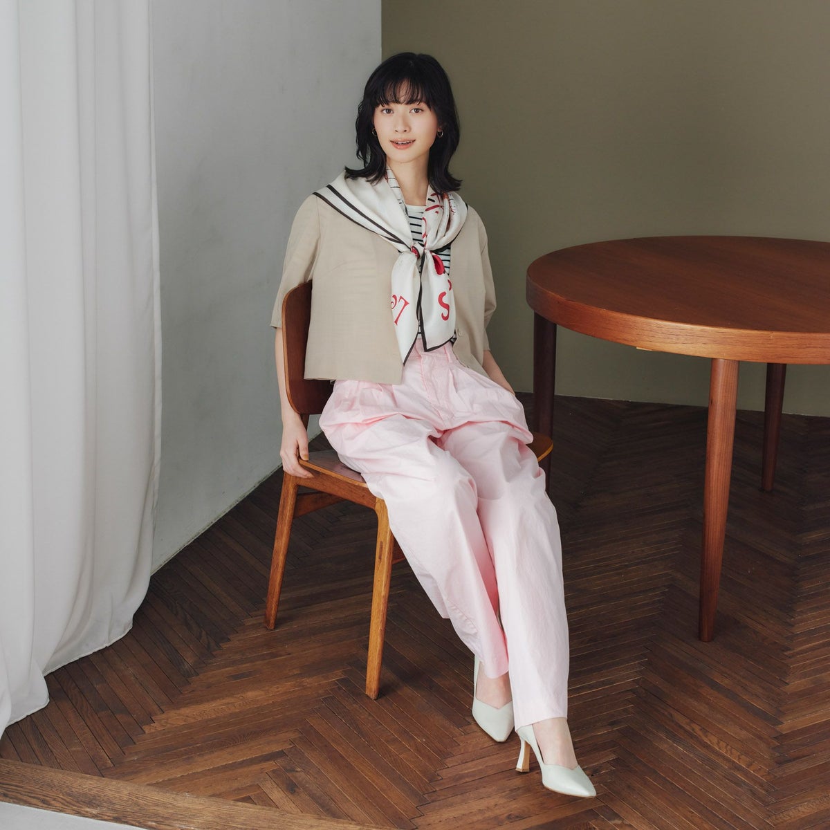 ロートレックCATスカーフ＜ベージュ＞　シルク100%　日本製