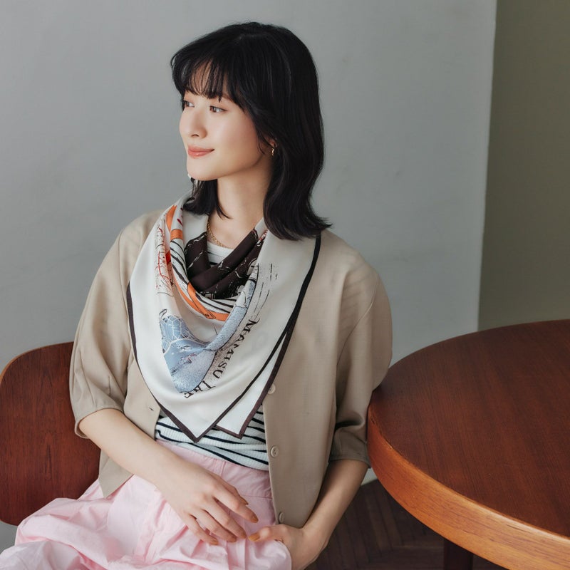 ロートレックCATスカーフ＜ベージュ＞　シルク100%　日本製