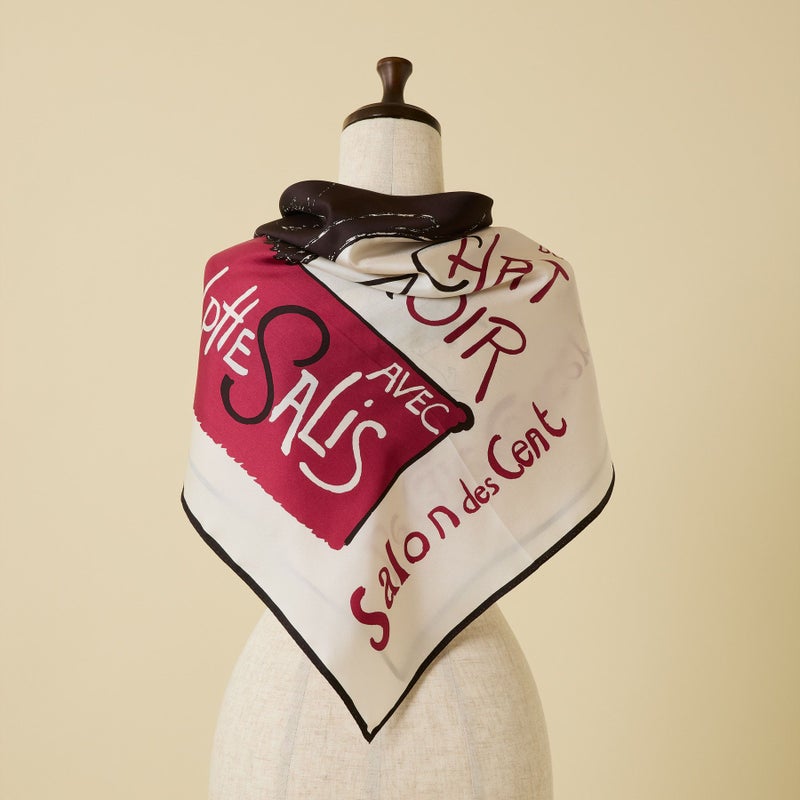 ロートレックCATスカーフ＜ベージュ＞　シルク100%　日本製