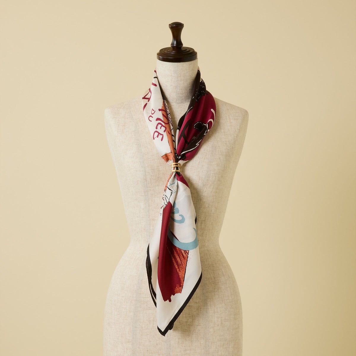 ロートレックCATスカーフ＜ベージュ＞　シルク100%　日本製