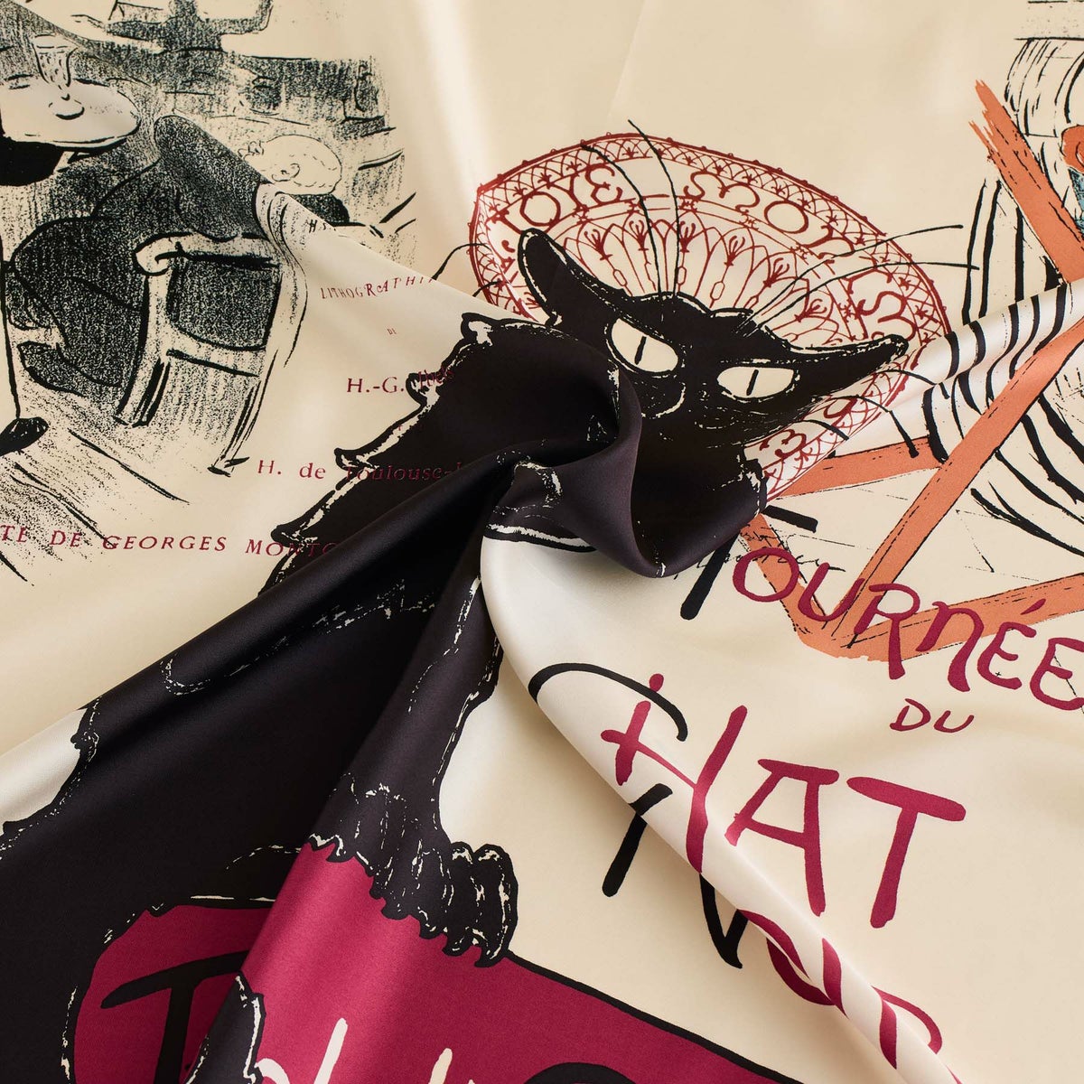 ロートレックCATスカーフ＜ベージュ＞　シルク100%　日本製