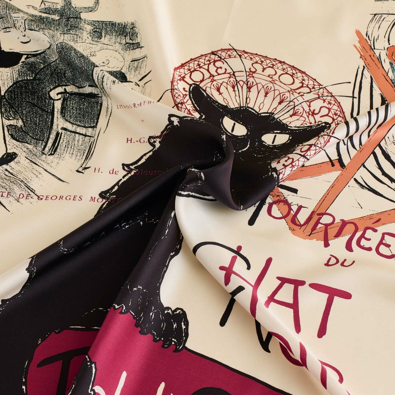 ロートレックCATスカーフ＜ベージュ＞　シルク100%　日本製