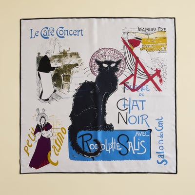 ロートレックCATスカーフ＜ライトグレー＞　シルク100%　日本製