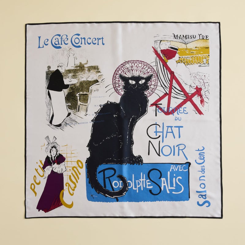 ロートレックCATスカーフ＜ライトグレー＞　シルク100%　日本製