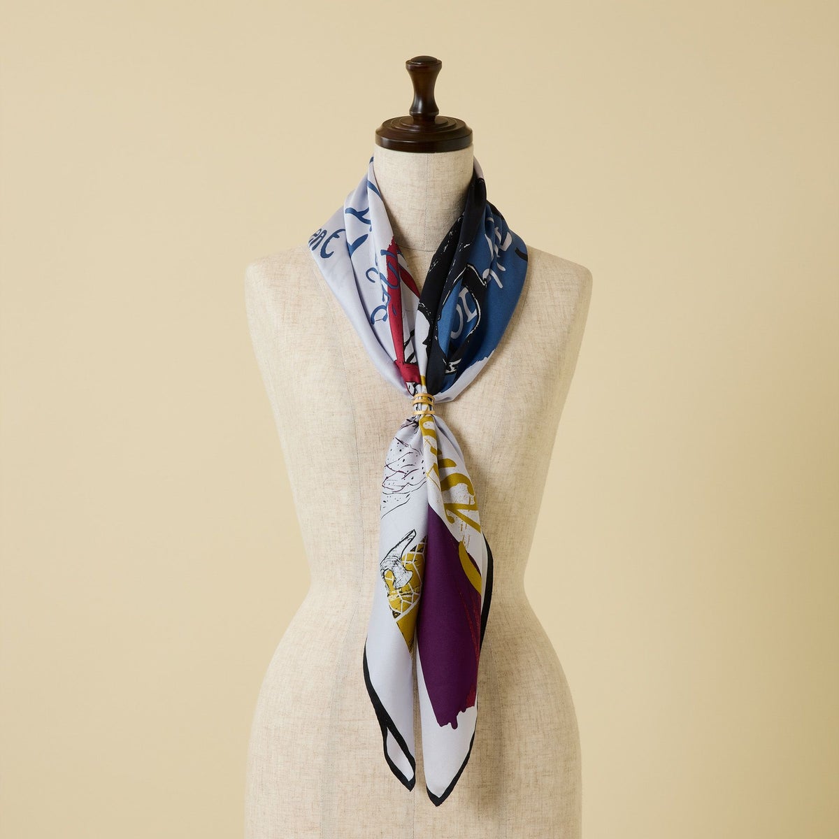 ロートレックCATスカーフ＜ライトグレー＞　シルク100%　日本製