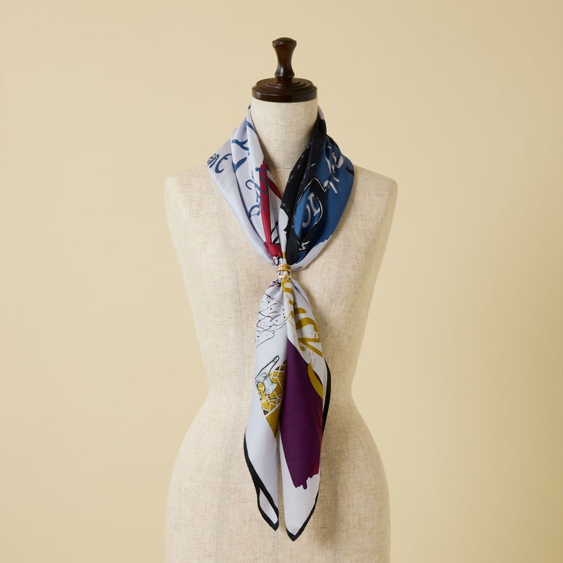 ロートレックCATスカーフ＜ライトグレー＞　シルク100%　日本製