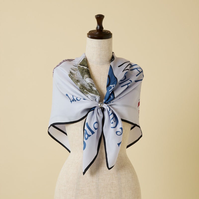 ロートレックCATスカーフ＜ライトグレー＞　シルク100%　日本製