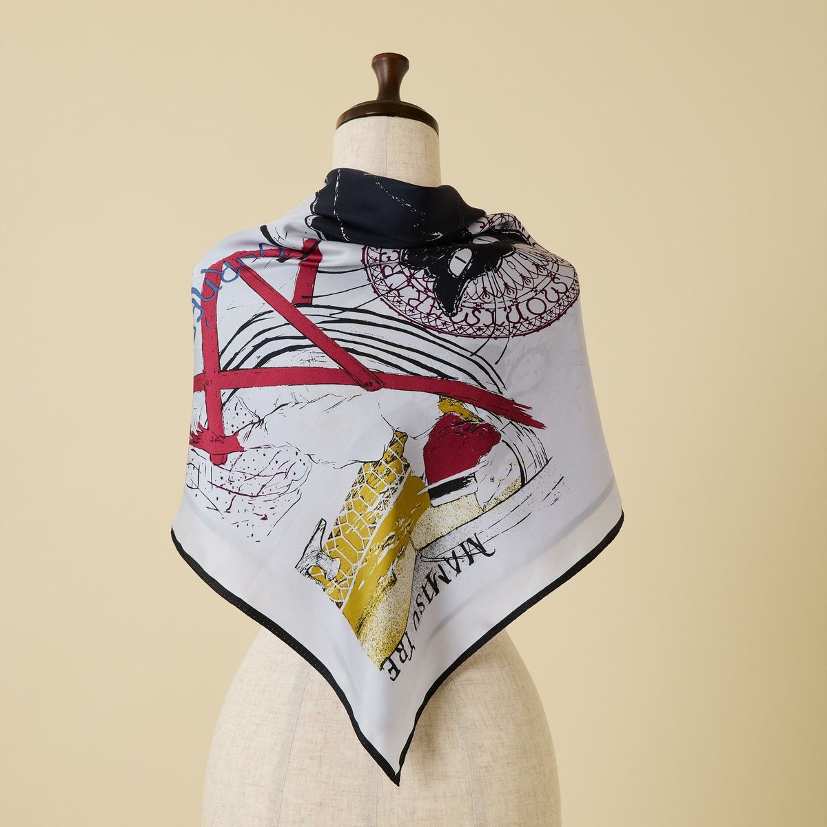 ロートレックCATスカーフ＜ライトグレー＞　シルク100%　日本製