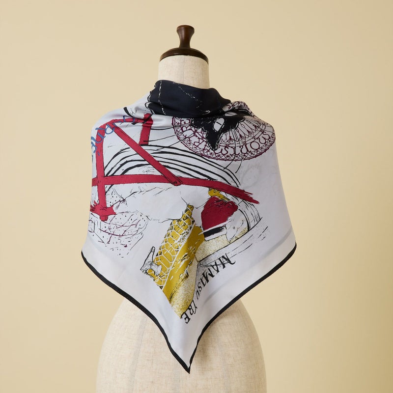 ロートレックCATスカーフ＜ライトグレー＞　シルク100%　日本製