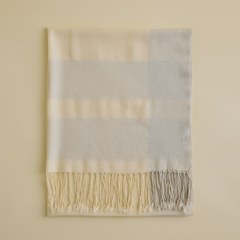  ラメラインウールストール＜ホワイト＞