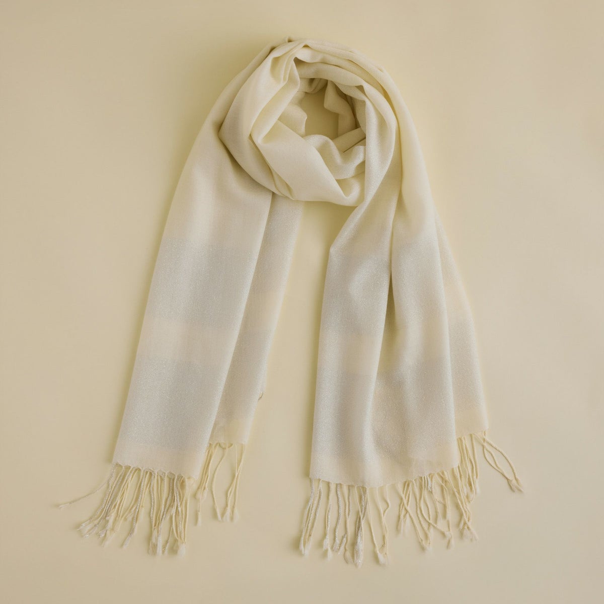  ラメラインウールストール＜ホワイト＞