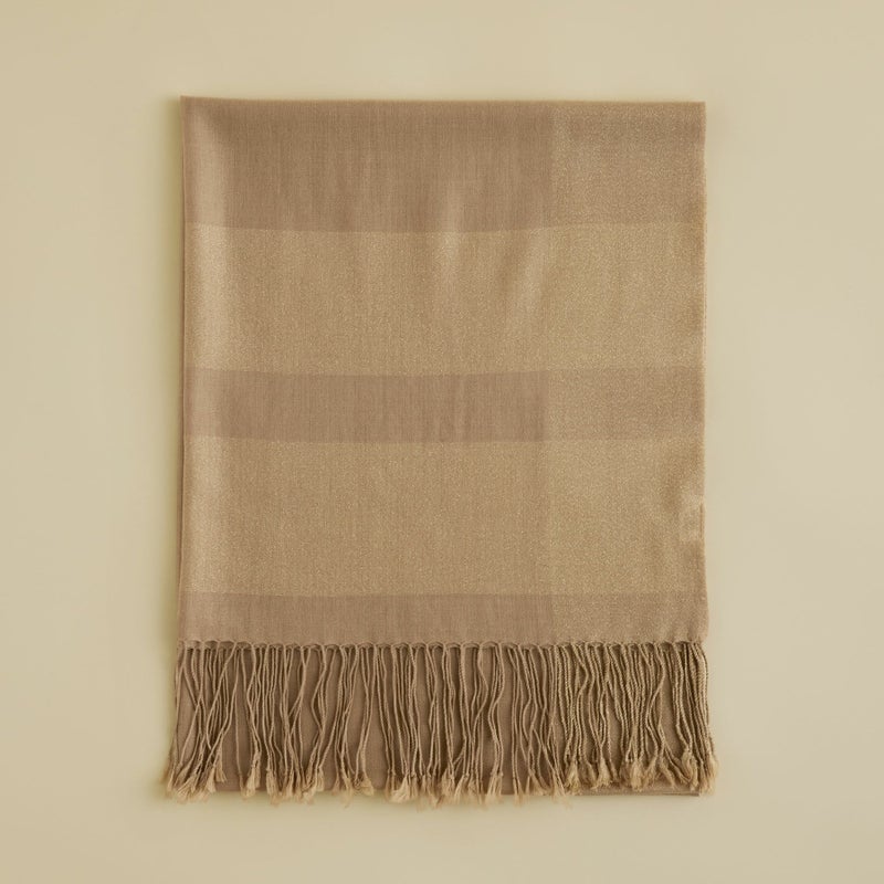  ラメラインウールストール＜ベージュ＞