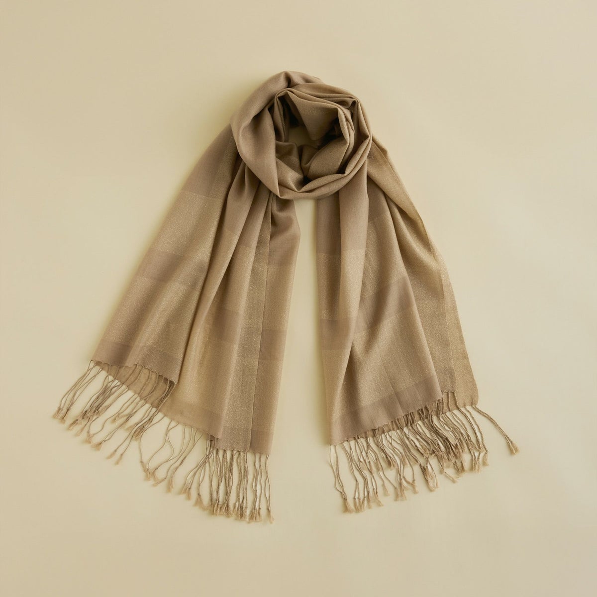  ラメラインウールストール＜ベージュ＞