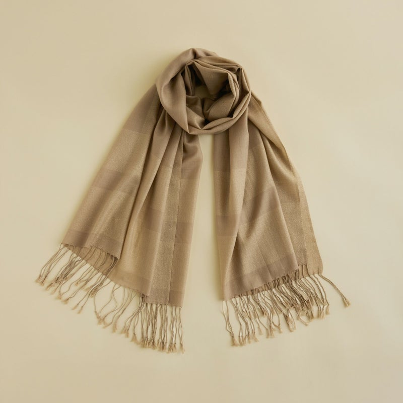  ラメラインウールストール＜ベージュ＞