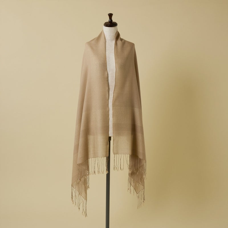  ラメラインウールストール＜ベージュ＞