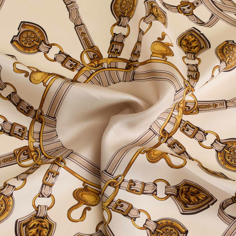 チェーン柄スカーフ＜ネイビー＞　シルク100%　日本製