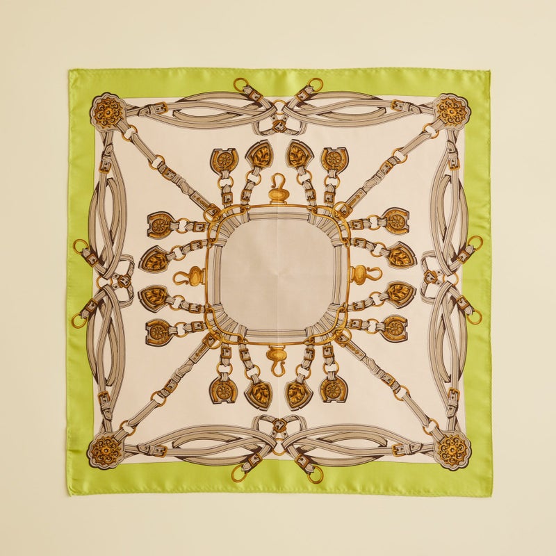 チェーン柄スカーフ＜ライム＞　シルク100%　日本製
