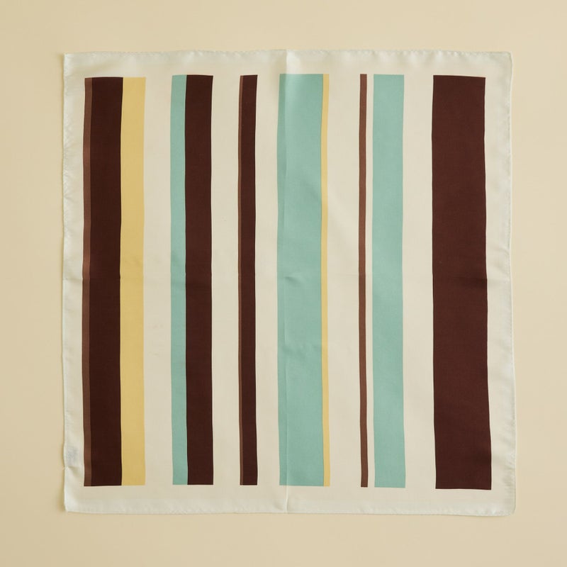  ランダムストライプスカーフ＜ブラウン＞　シルク100%　日本製