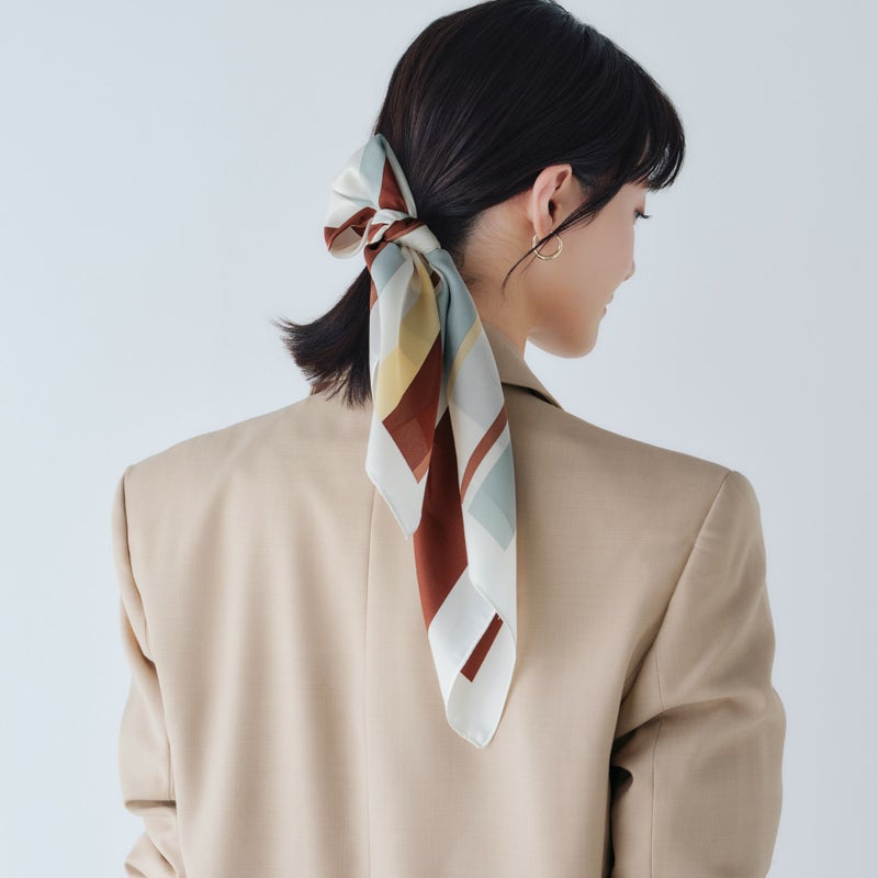  ランダムストライプスカーフ＜ブラウン＞　シルク100%　日本製