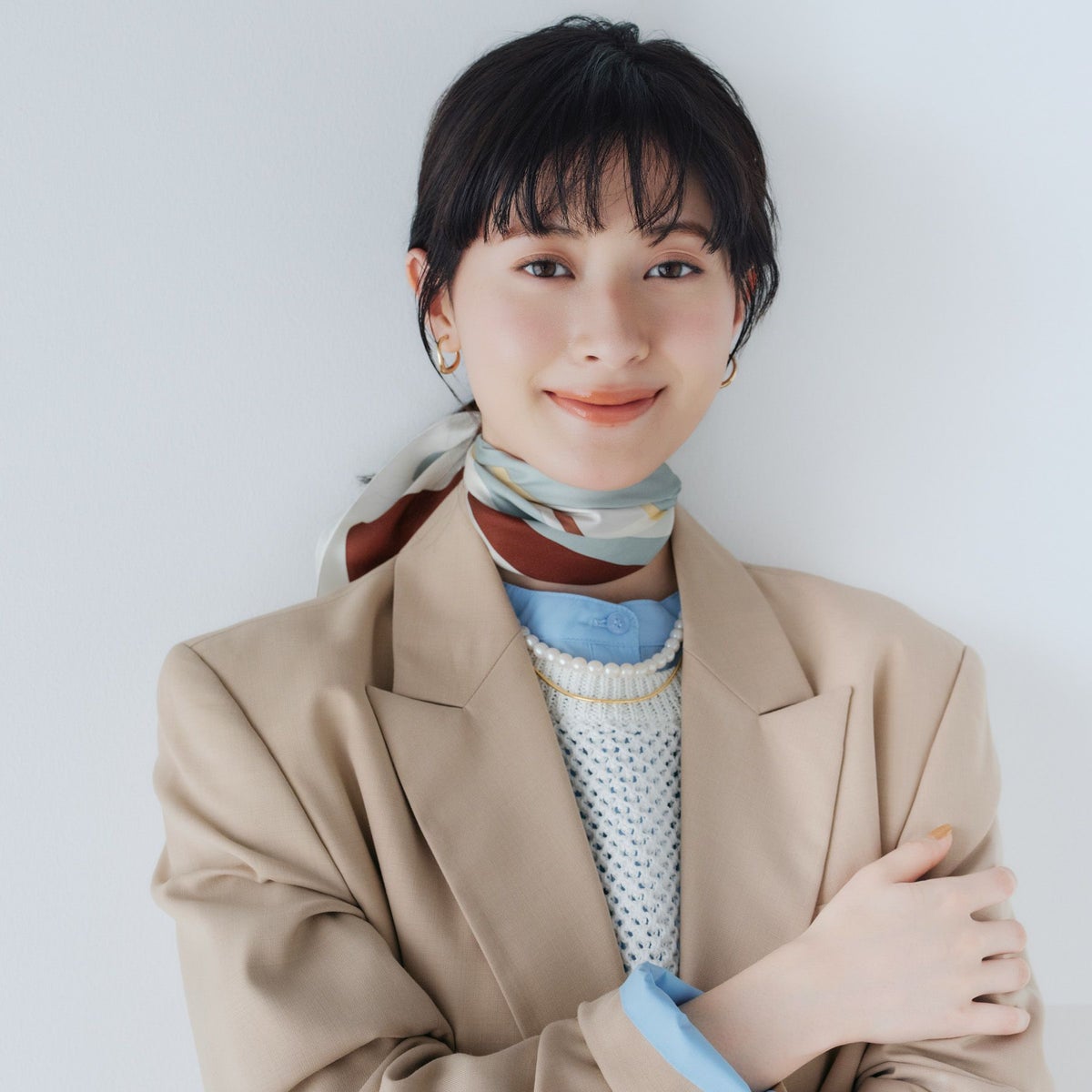  ランダムストライプスカーフ＜ブラウン＞　シルク100%　日本製