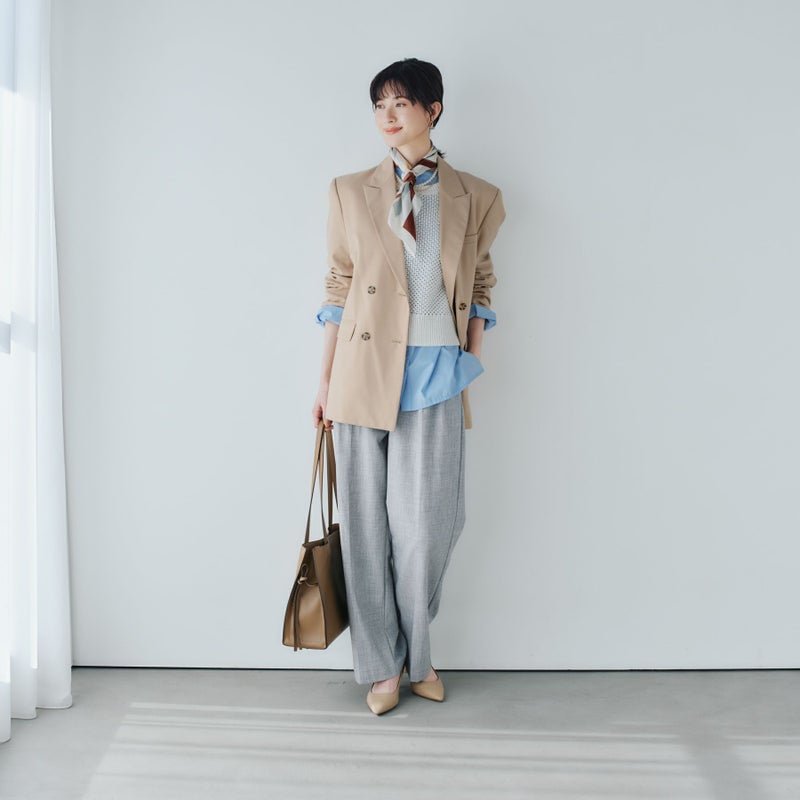  ランダムストライプスカーフ＜ブラウン＞　シルク100%　日本製