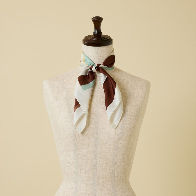  ランダムストライプスカーフ＜ブラウン＞　シルク100%　日本製