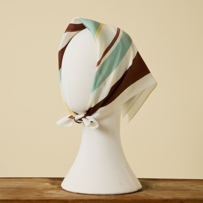  ランダムストライプスカーフ＜ブラウン＞　シルク100%　日本製