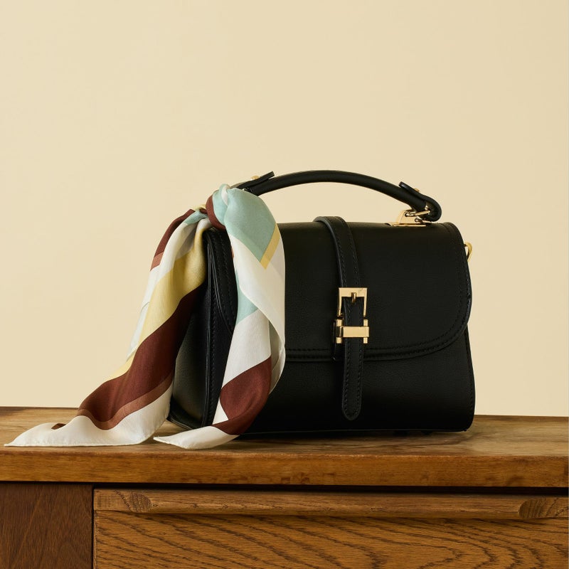  ランダムストライプスカーフ＜ブラウン＞　シルク100%　日本製