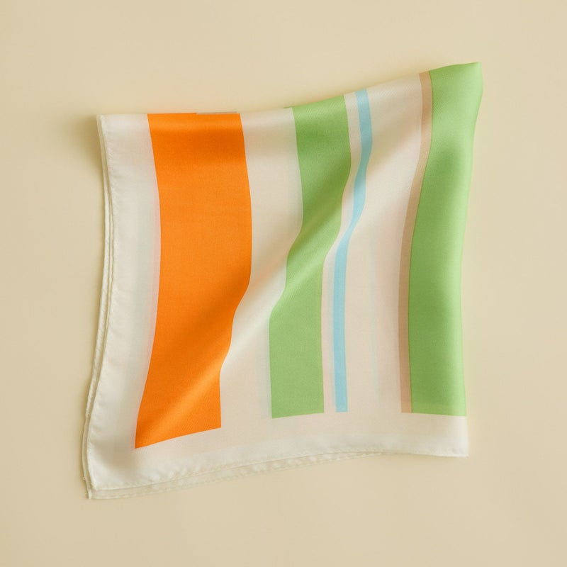  ランダムストライプスカーフ＜オレンジ＞　シルク100%　日本製