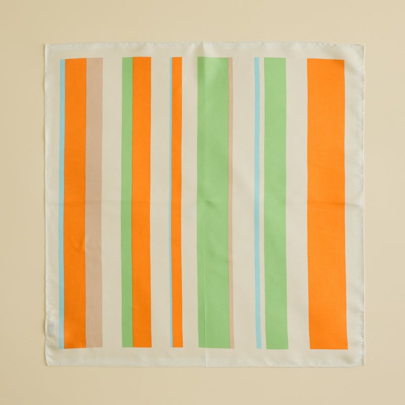  ランダムストライプスカーフ＜オレンジ＞　シルク100%　日本製