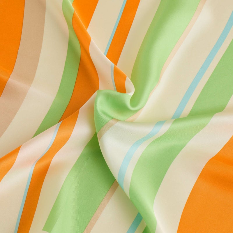  ランダムストライプスカーフ＜オレンジ＞　シルク100%　日本製