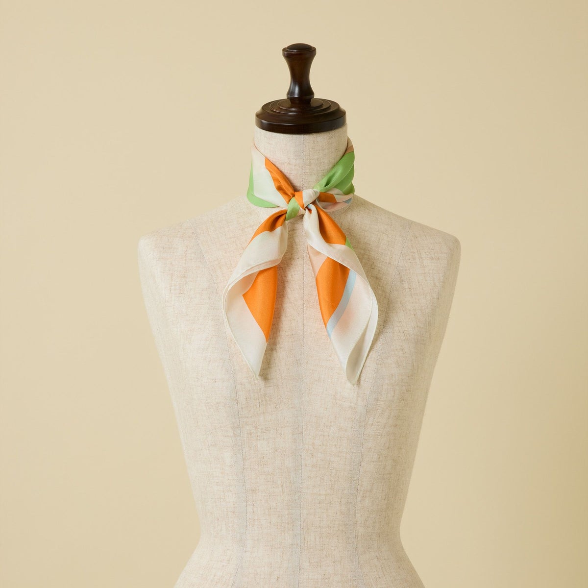  ランダムストライプスカーフ＜オレンジ＞　シルク100%　日本製