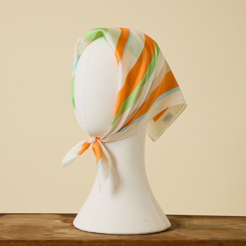  ランダムストライプスカーフ＜オレンジ＞　シルク100%　日本製