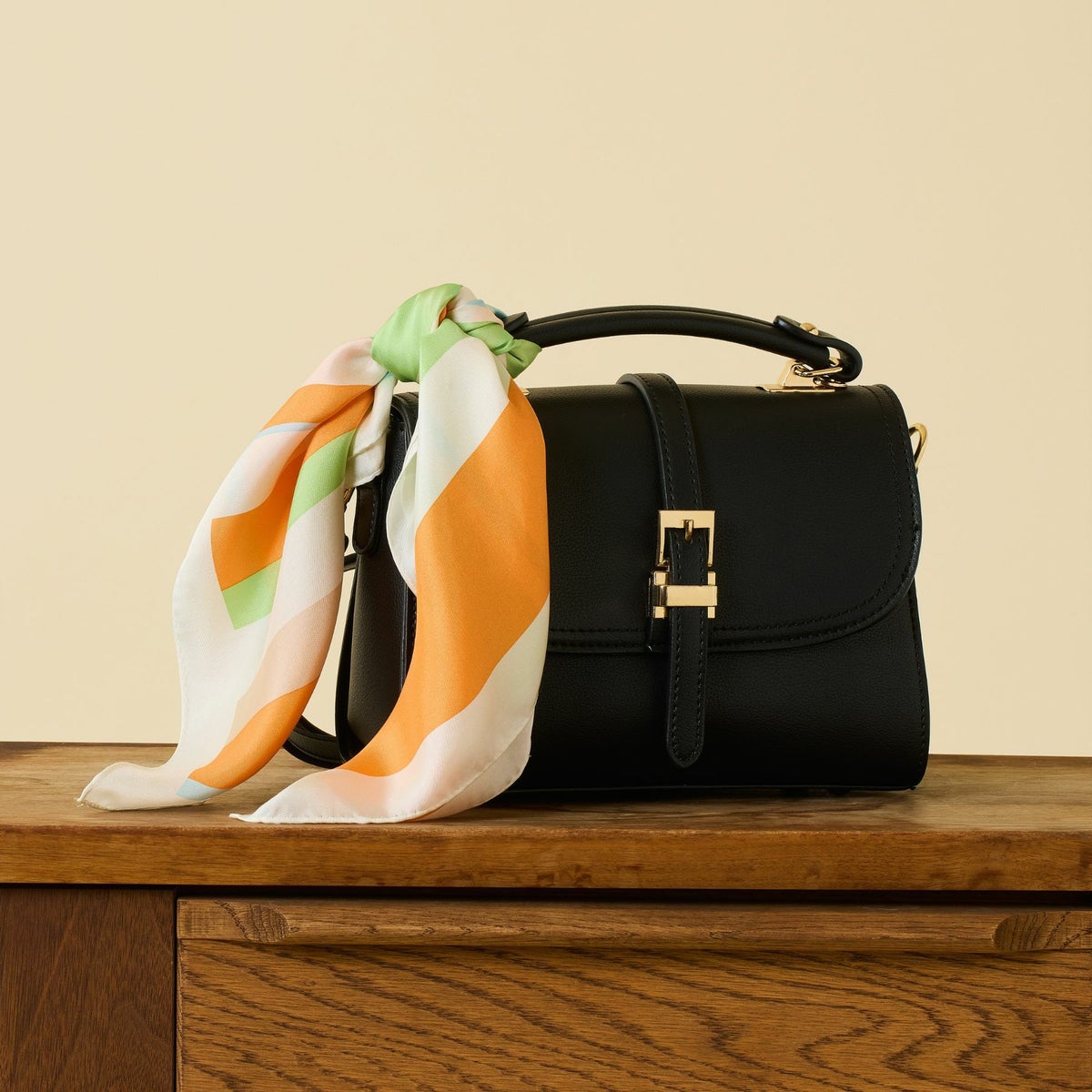  ランダムストライプスカーフ＜オレンジ＞　シルク100%　日本製