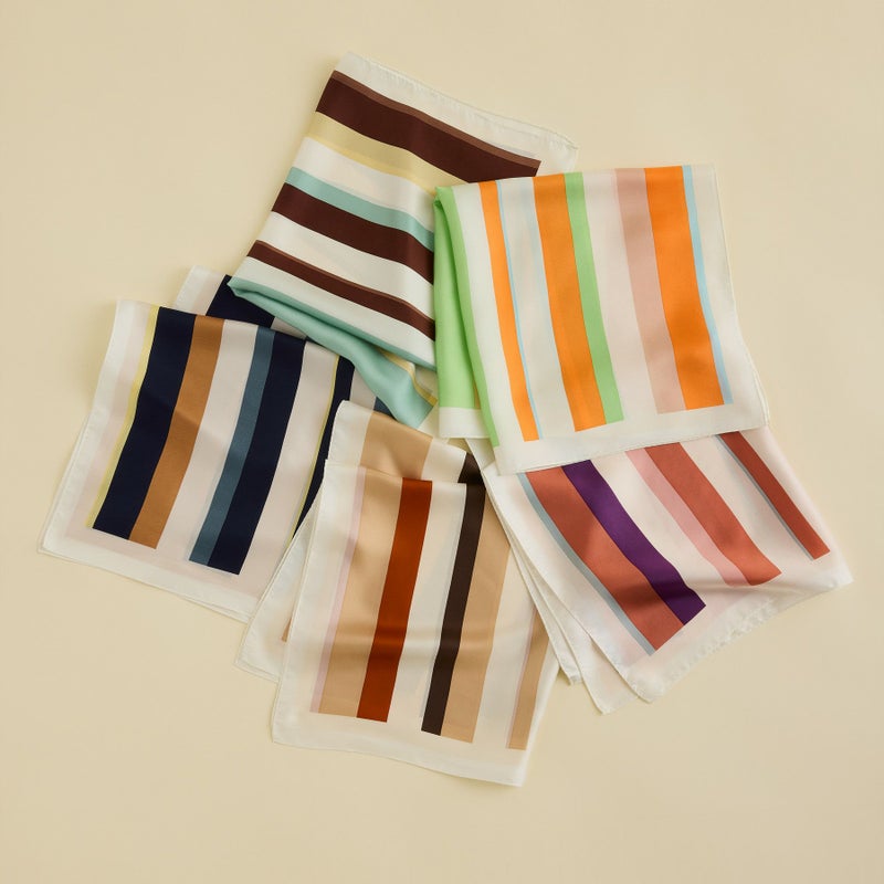  ランダムストライプスカーフ　シルク100%　日本製