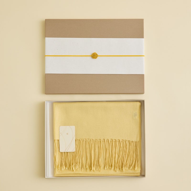 長寿祝いギフトセットのシルクカシミヤストール　イエロー