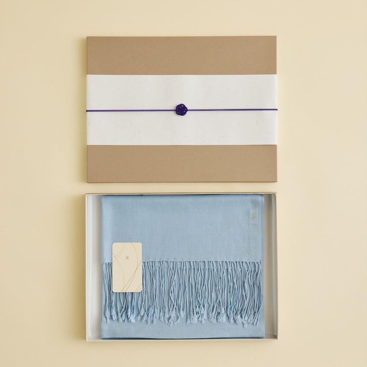 長寿祝いギフトセットのシルクカシミヤストール　ブルー