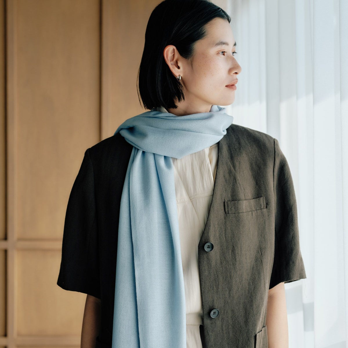 長寿祝いギフトセットのシルクカシミヤストール　ブルー