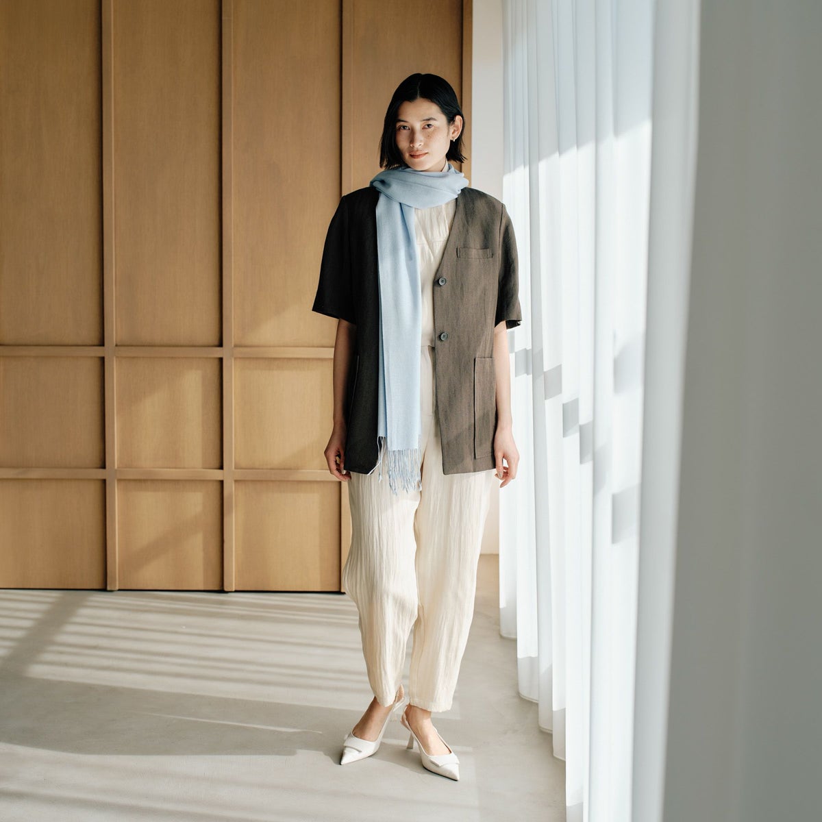 長寿祝いギフトセットのシルクカシミヤストール　ブルー